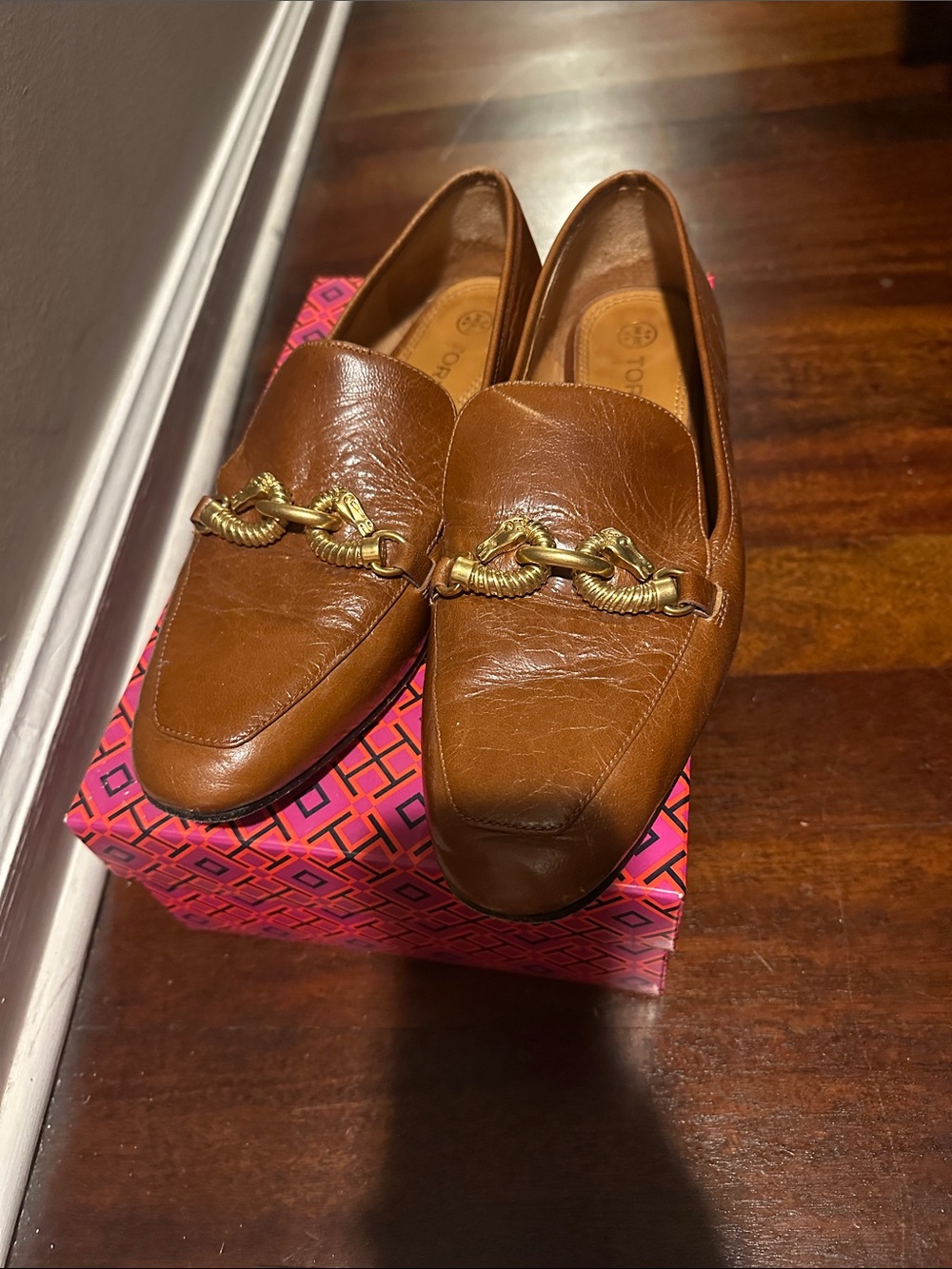 Tory Burch Tan Leather Horsebit Loafers